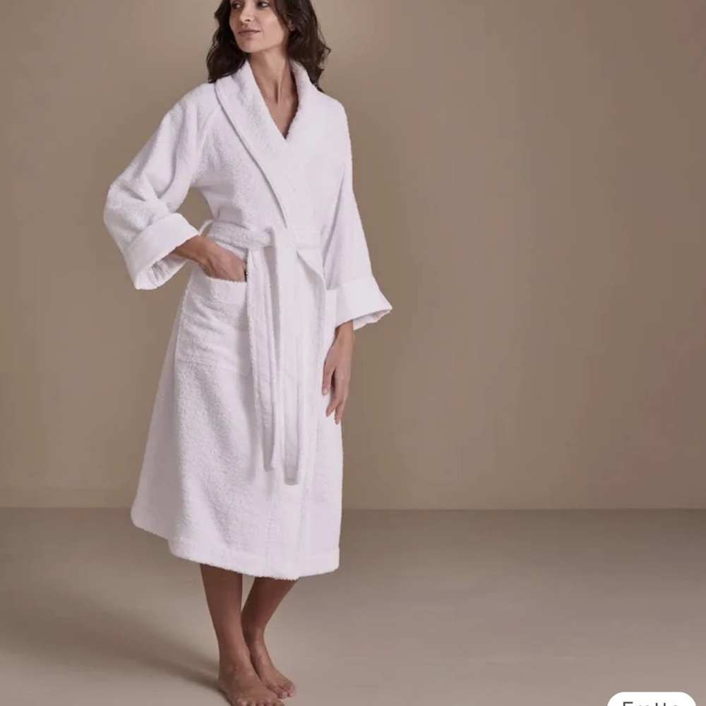 Frette Wrap Turkish Terry Bathrobe XL Shawl Collar 100% Cotton White No Logo